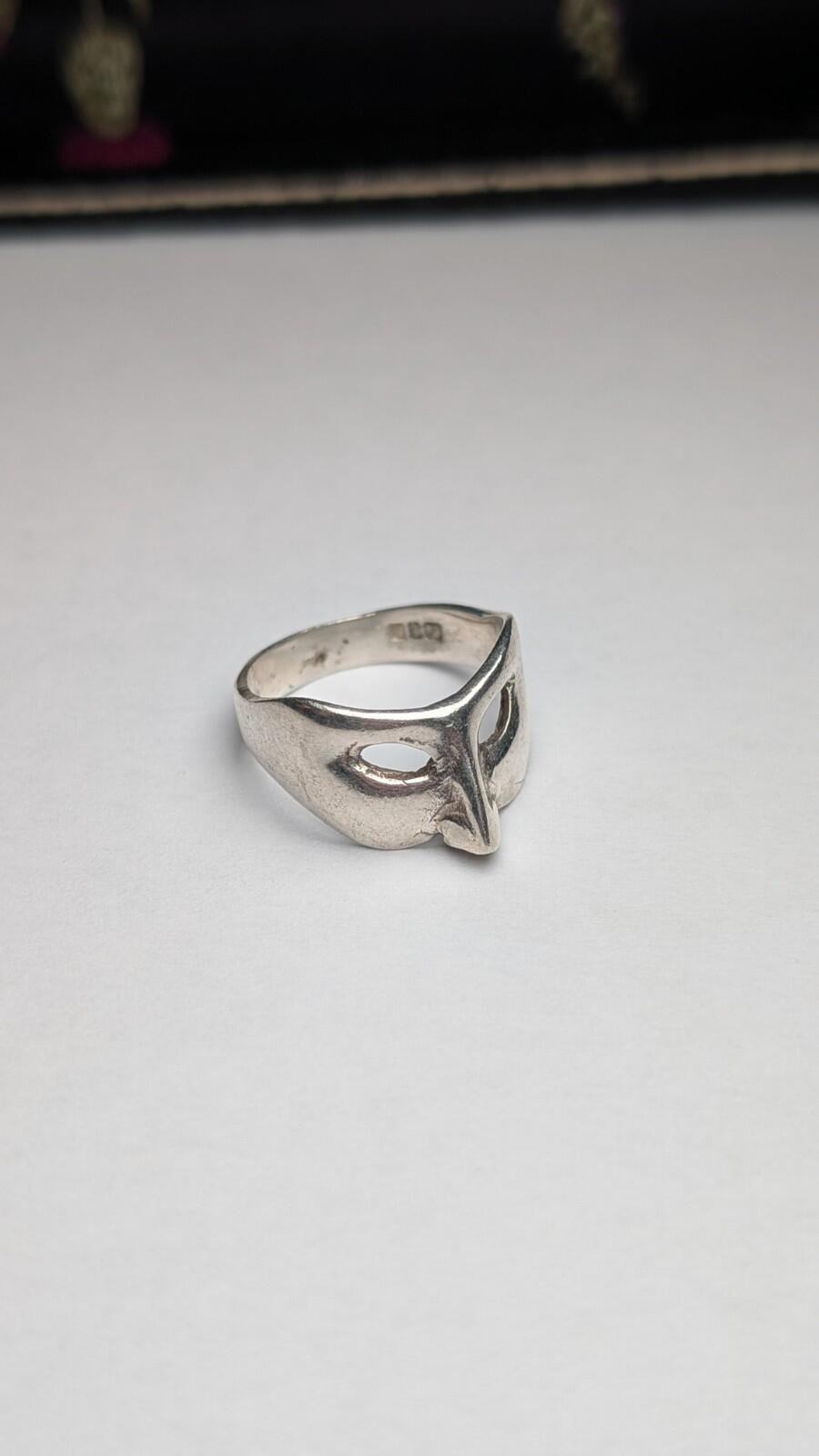 Vintage Irish Sterling Silver Masquerade Mask Ring | Size L 1/2 | 925 Silver