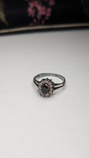 Vintage Sterling Silver 1980s Sapphire Cluster Ring | Size N | 925 Silver