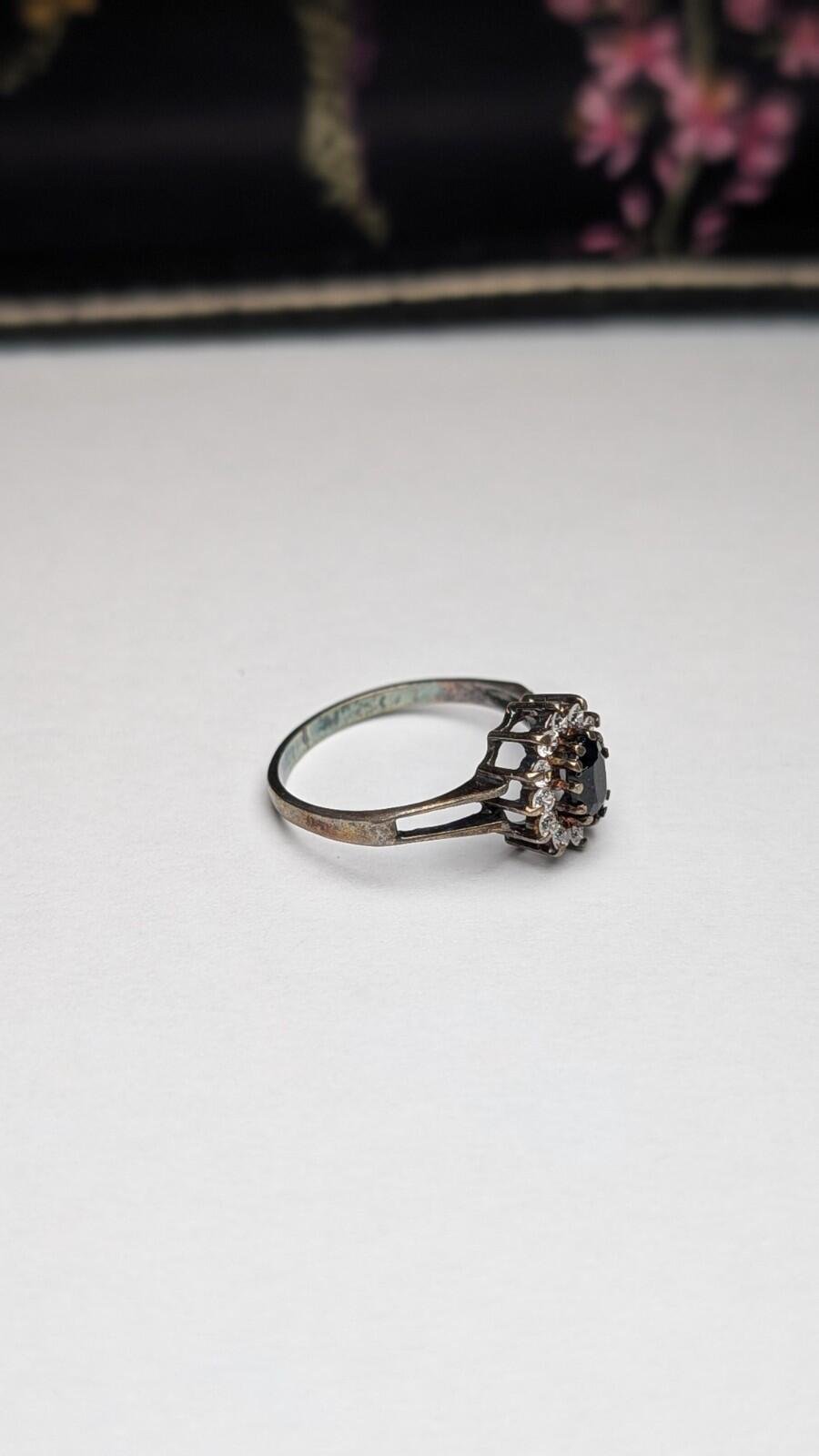 Vintage Sterling Silver 1980s Sapphire Cluster Ring | Size N | 925 Silver - Image 2