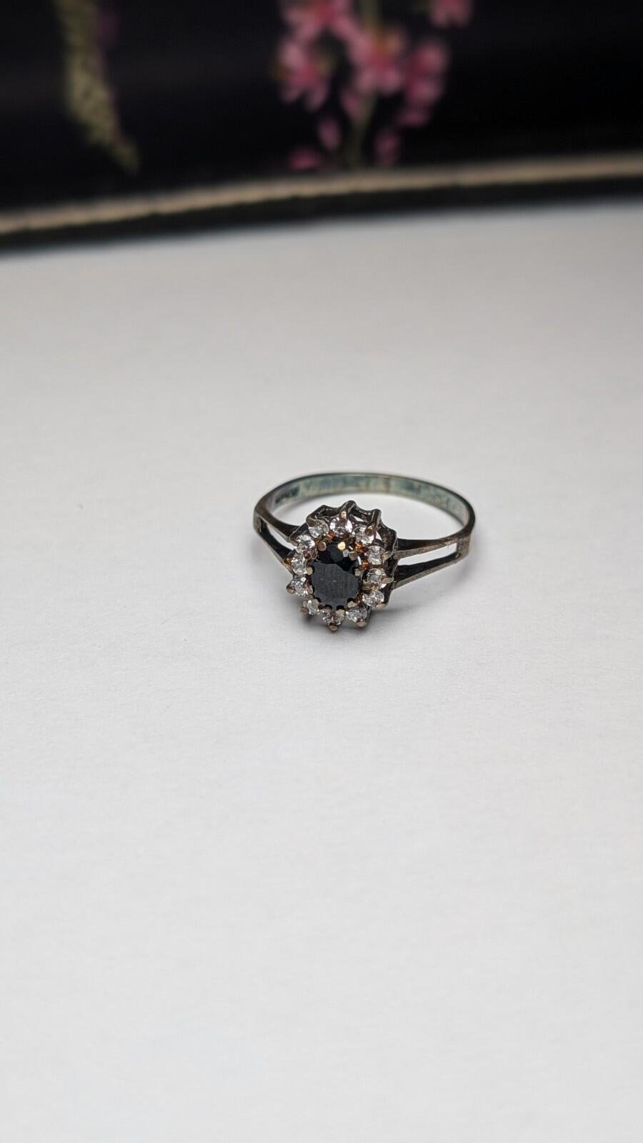 Vintage Sterling Silver 1980s Sapphire Cluster Ring | Size N | 925 Silver - Image 3