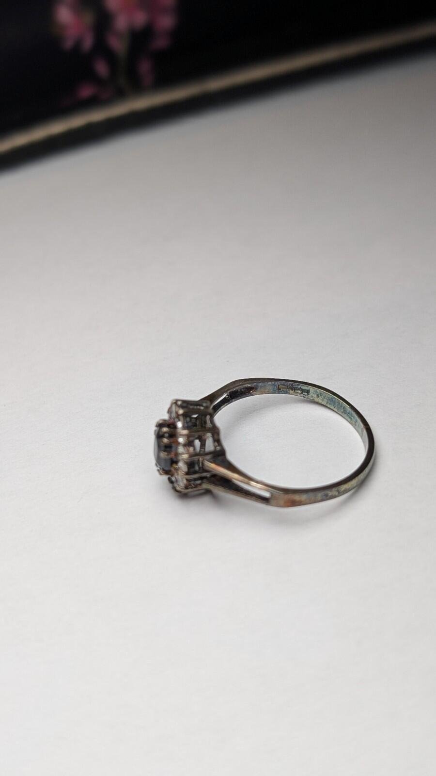 Vintage Sterling Silver 1980s Sapphire Cluster Ring | Size N | 925 Silver - Image 4