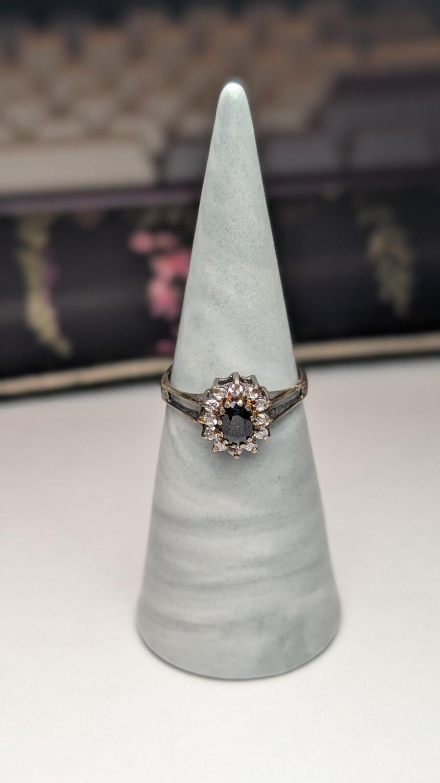 Vintage Sterling Silver 1980s Sapphire Cluster Ring | Size N | 925 Silver - Image 5