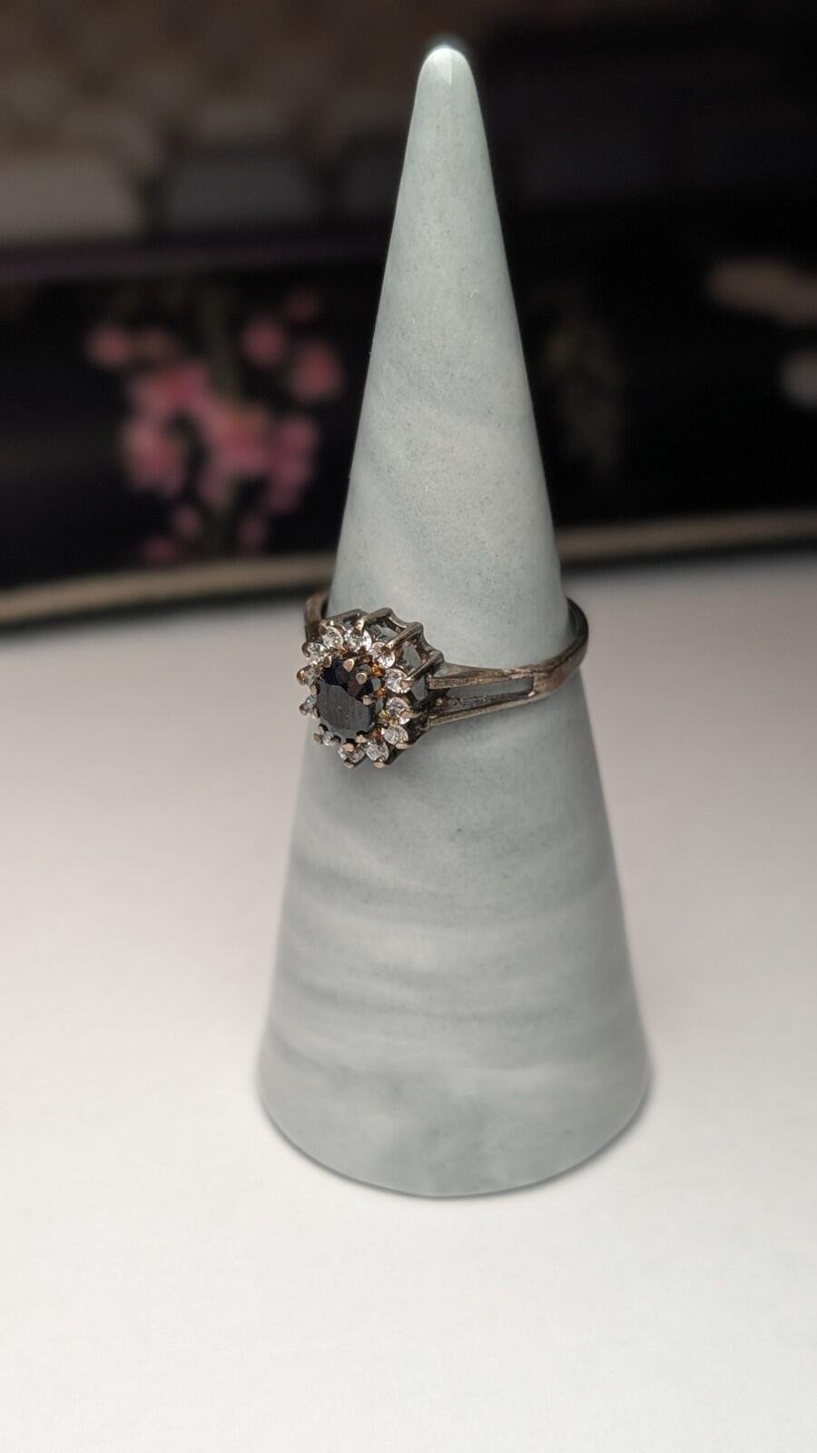 Vintage Sterling Silver 1980s Sapphire Cluster Ring | Size N | 925 Silver - Image 9