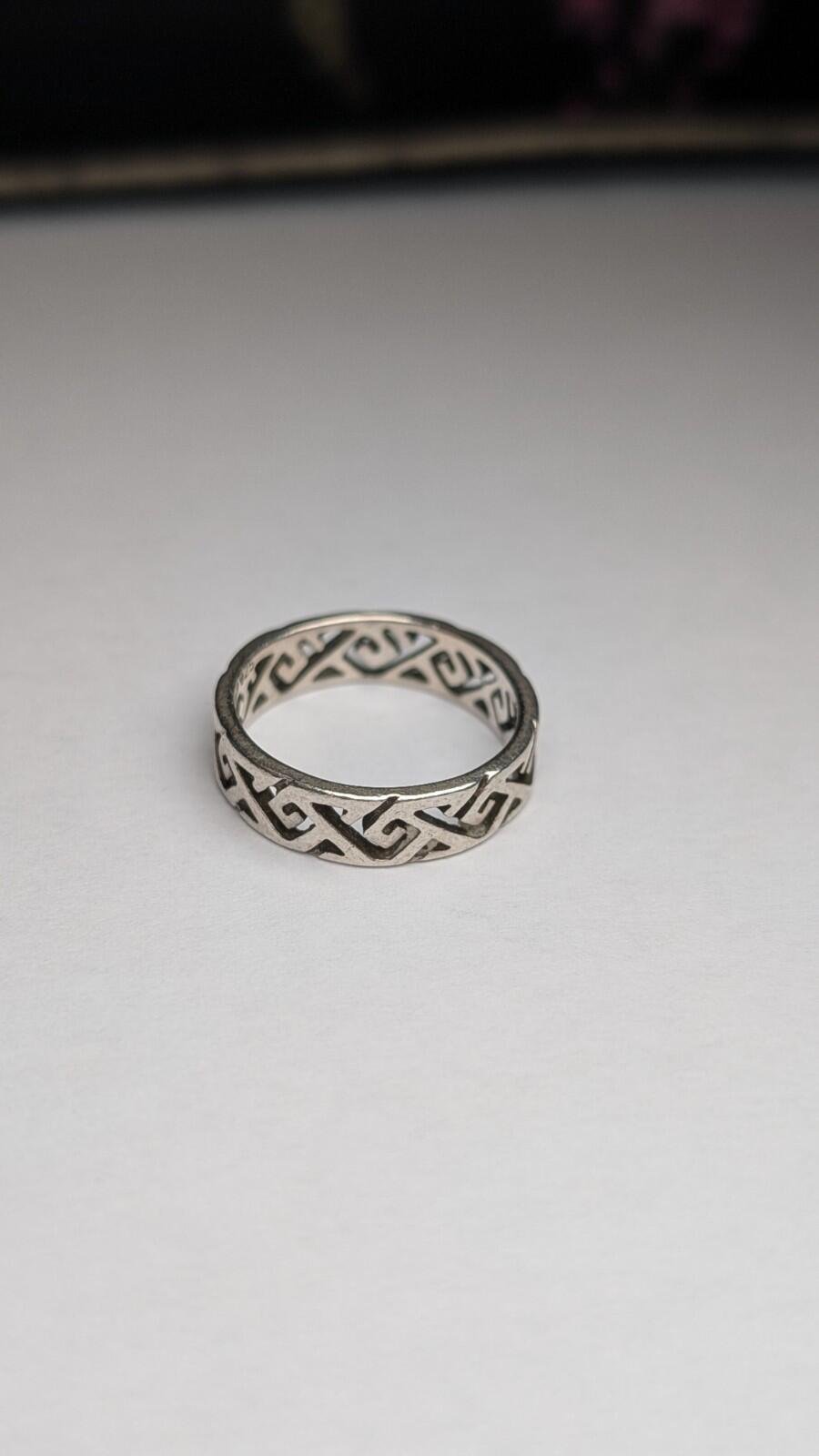 Vintage Sterling Silver Geometric Band Ring | Size L 1/2 | 925 Silver - Image 6
