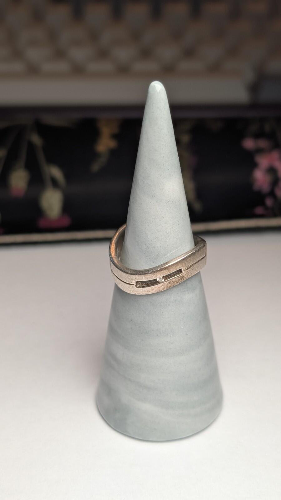Vintage Sterling Silver Wave Wavy Diamond Ring | Size M 1/2 | 925 Silver