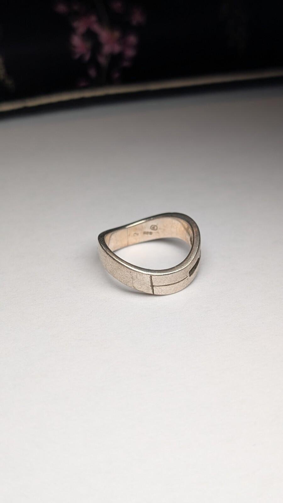 Vintage Sterling Silver Wave Wavy Diamond Ring | Size M 1/2 | 925 Silver - Image 4