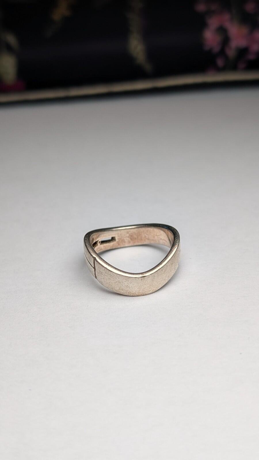 Vintage Sterling Silver Wave Wavy Diamond Ring | Size M 1/2 | 925 Silver - Image 6