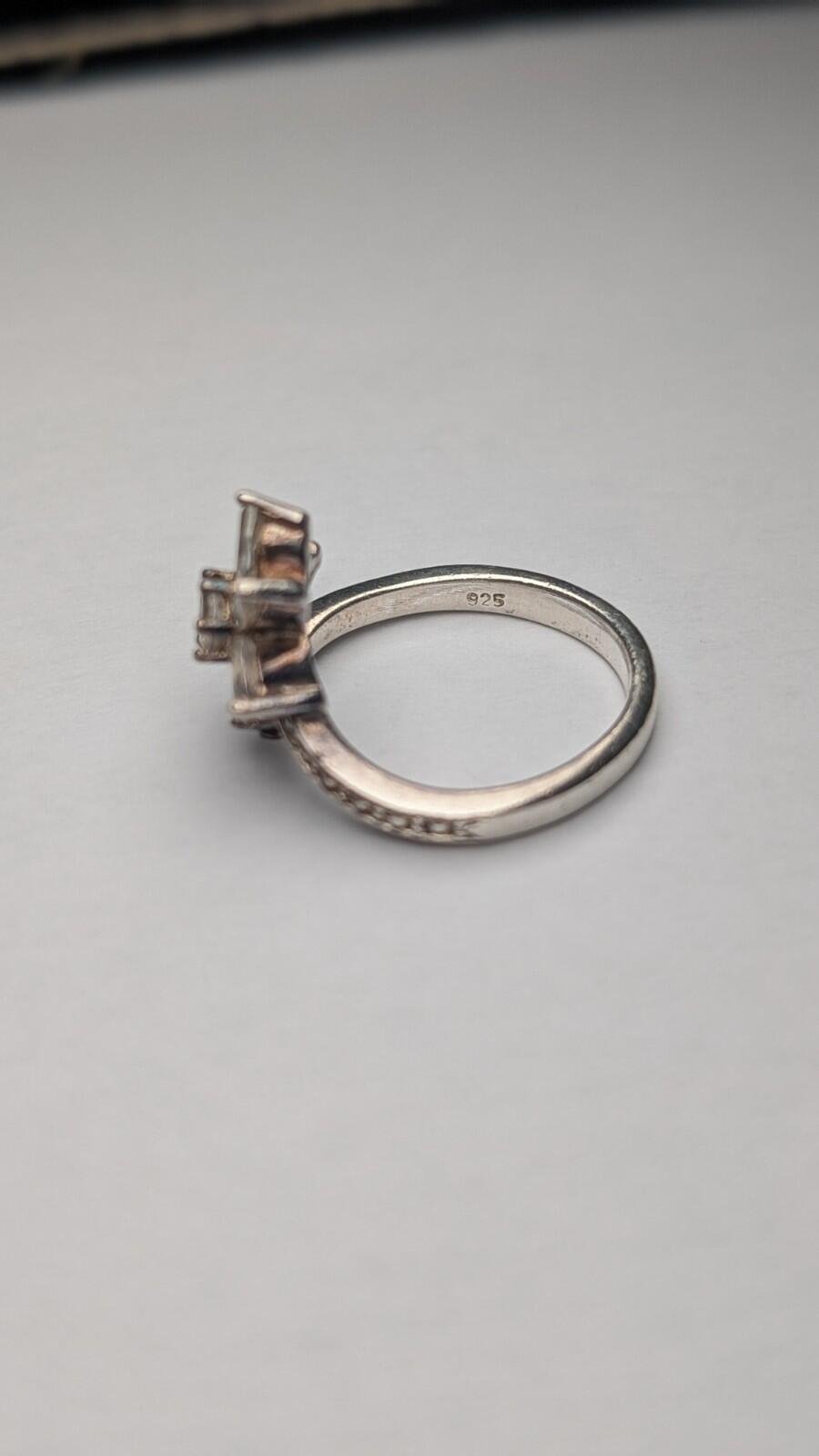 Vintage Sterling Silver Flower Floral CZ Ring | Size M 1/2 | 925 Silver - Image 6
