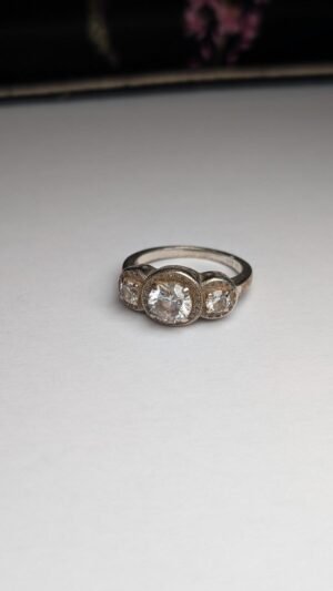 Vintage Sterling Silver CZ Trilogy Ring | Size O 1/2 | 925 Silver