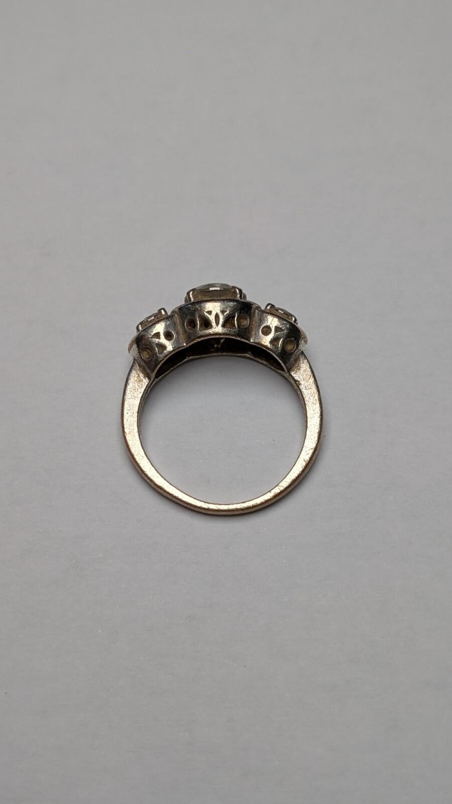 Vintage Sterling Silver CZ Trilogy Ring | Size O 1/2 | 925 Silver - Image 2