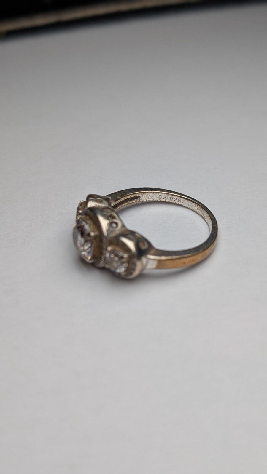 Vintage Sterling Silver CZ Trilogy Ring | Size O 1/2 | 925 Silver - Image 3