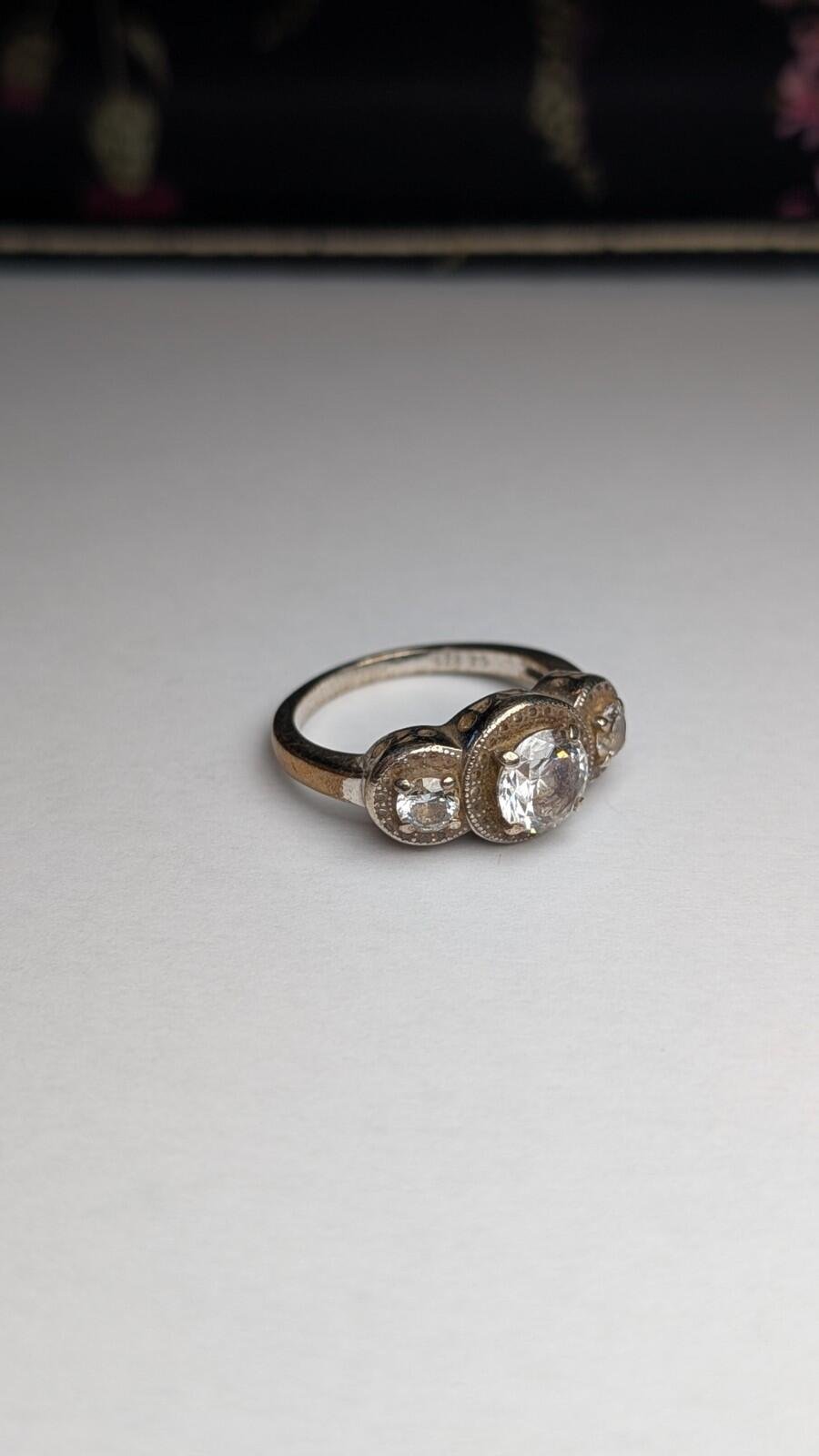 Vintage Sterling Silver CZ Trilogy Ring | Size O 1/2 | 925 Silver - Image 4