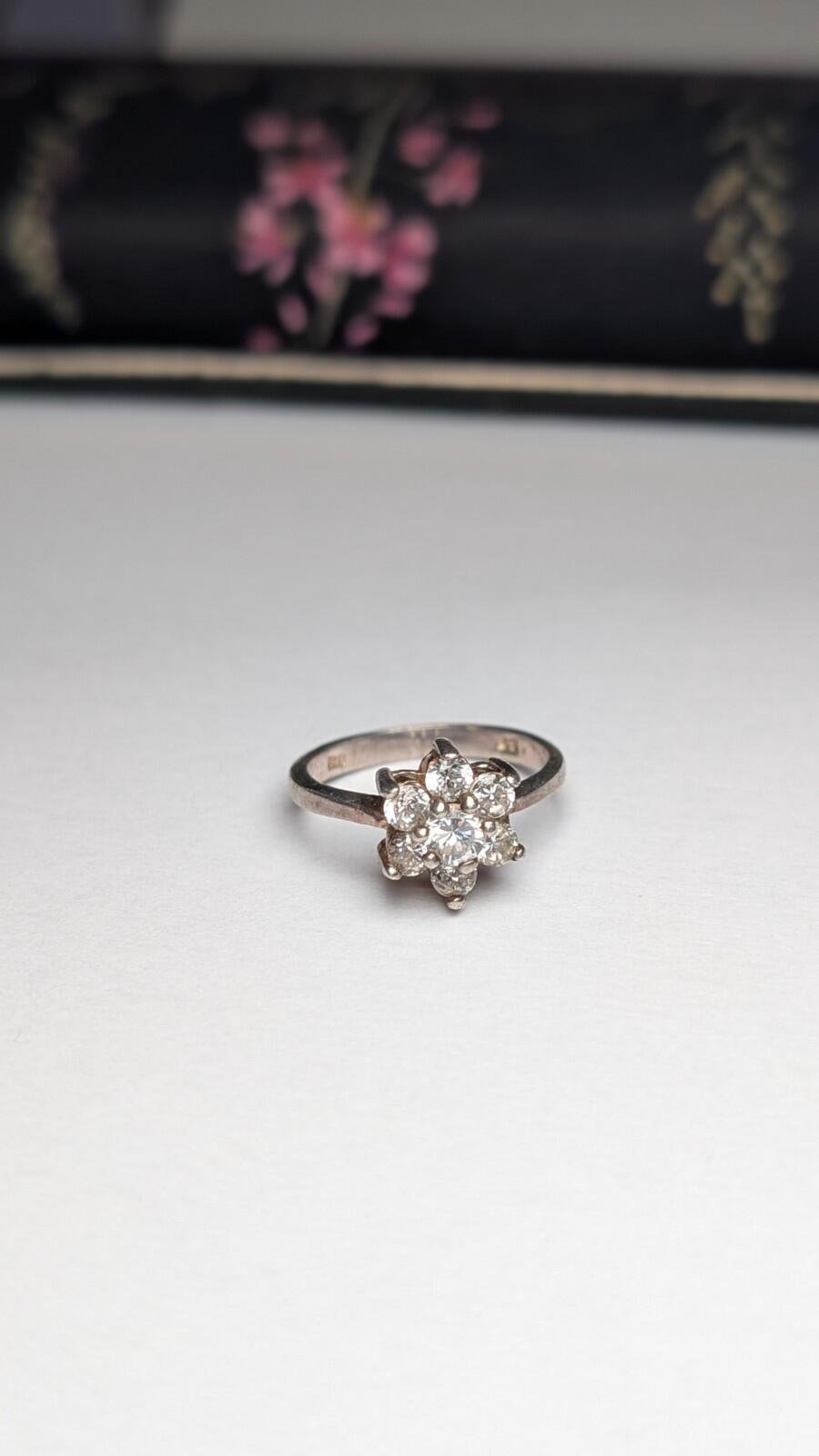 Vintage Sterling Silver Flower / Cluster CZ Gemstone Ring | Size L 1/2 | 925 - Image 3