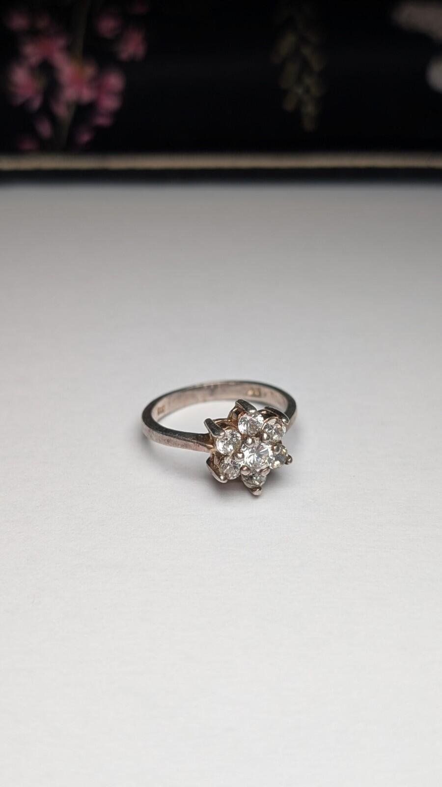 Vintage Sterling Silver Flower / Cluster CZ Gemstone Ring | Size L 1/2 | 925 - Image 4