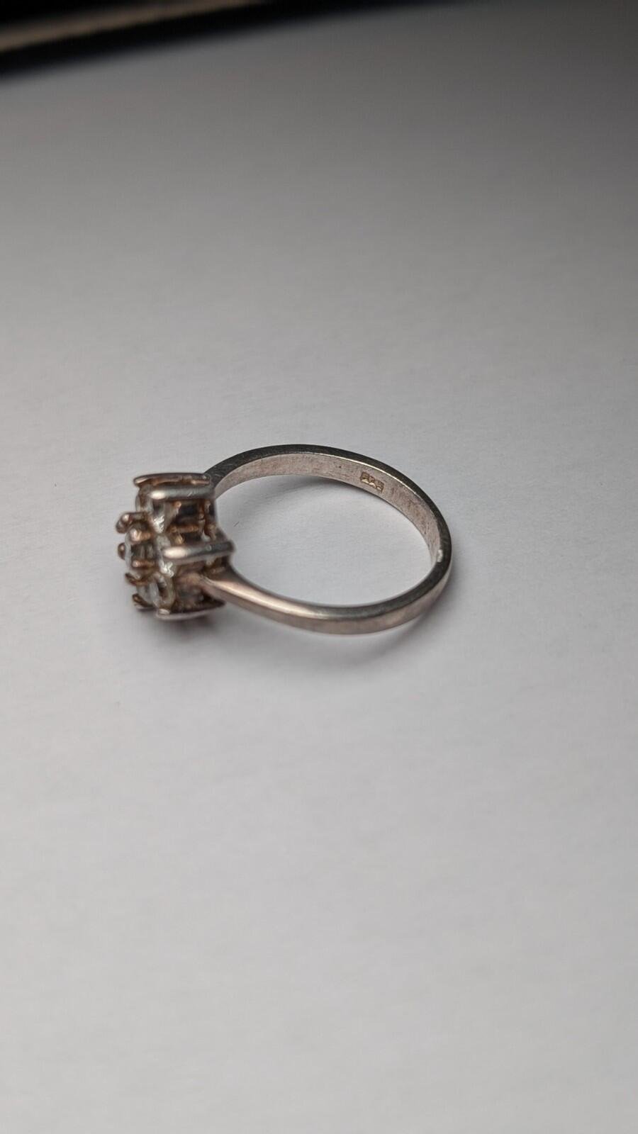 Vintage Sterling Silver Flower / Cluster CZ Gemstone Ring | Size L 1/2 | 925 - Image 5