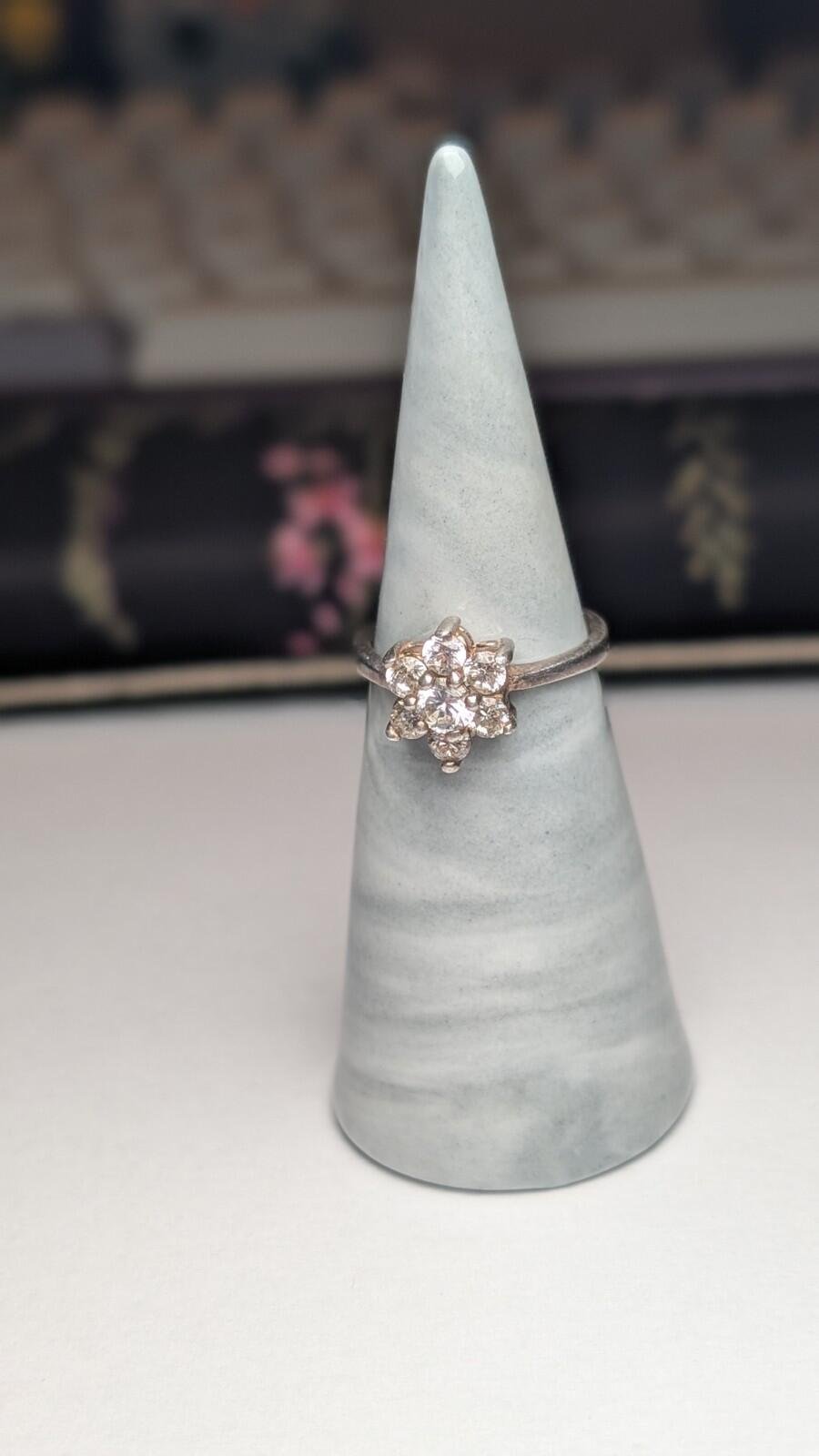Vintage Sterling Silver Flower / Cluster CZ Gemstone Ring | Size L 1/2 | 925 - Image 6