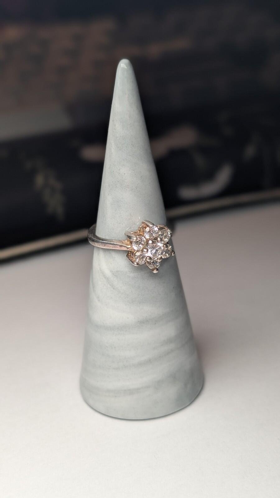 Vintage Sterling Silver Flower / Cluster CZ Gemstone Ring | Size L 1/2 | 925 - Image 7