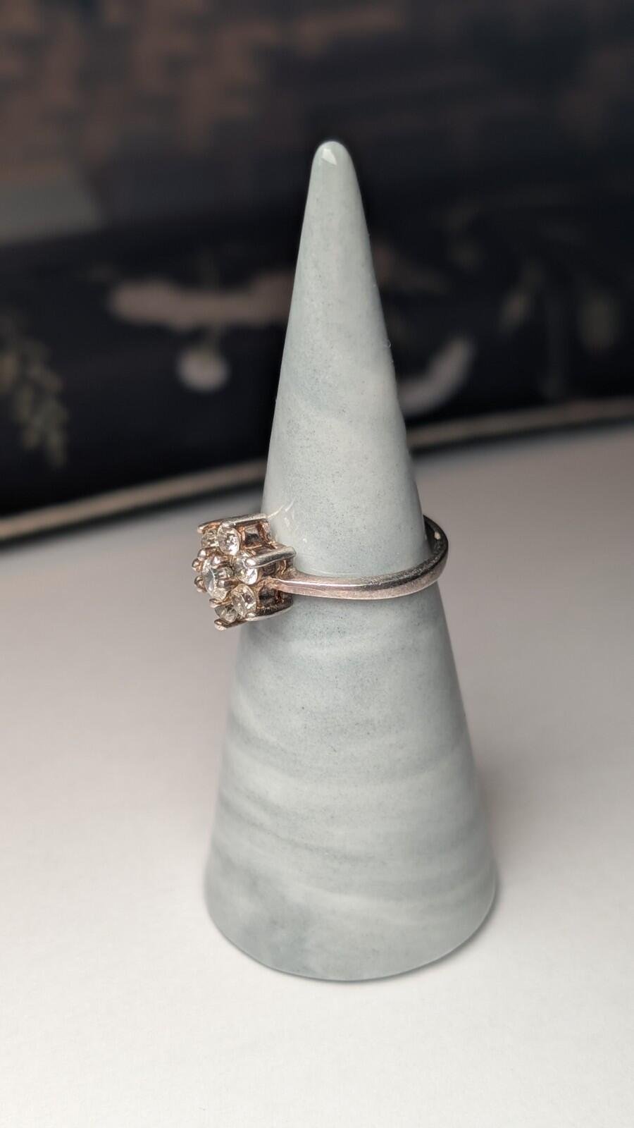 Vintage Sterling Silver Flower / Cluster CZ Gemstone Ring | Size L 1/2 | 925 - Image 10