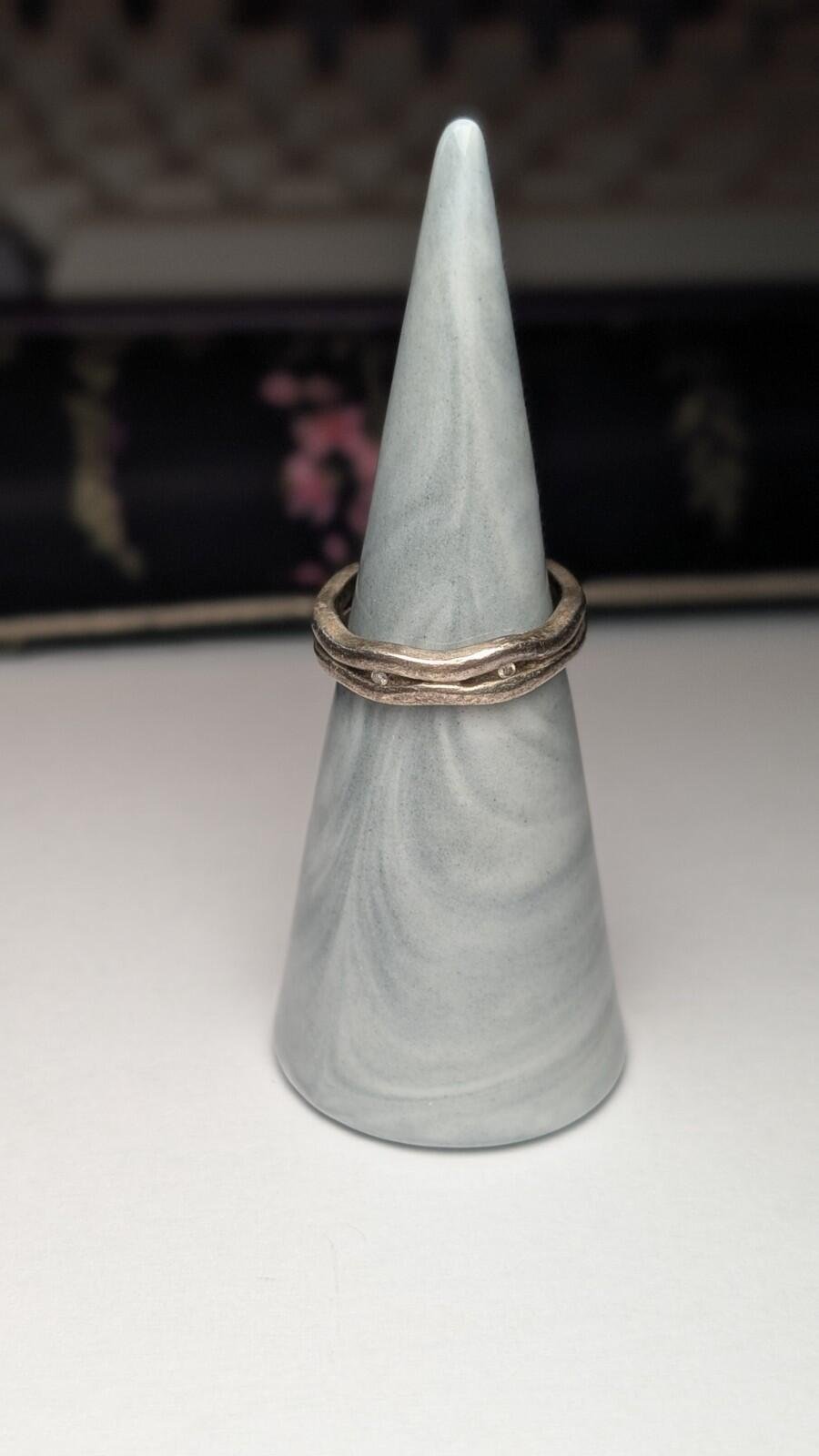 Vintage Sterling Silver Wavey Wave 2 Clear Gemstone Ring | Size N | 925 Silver