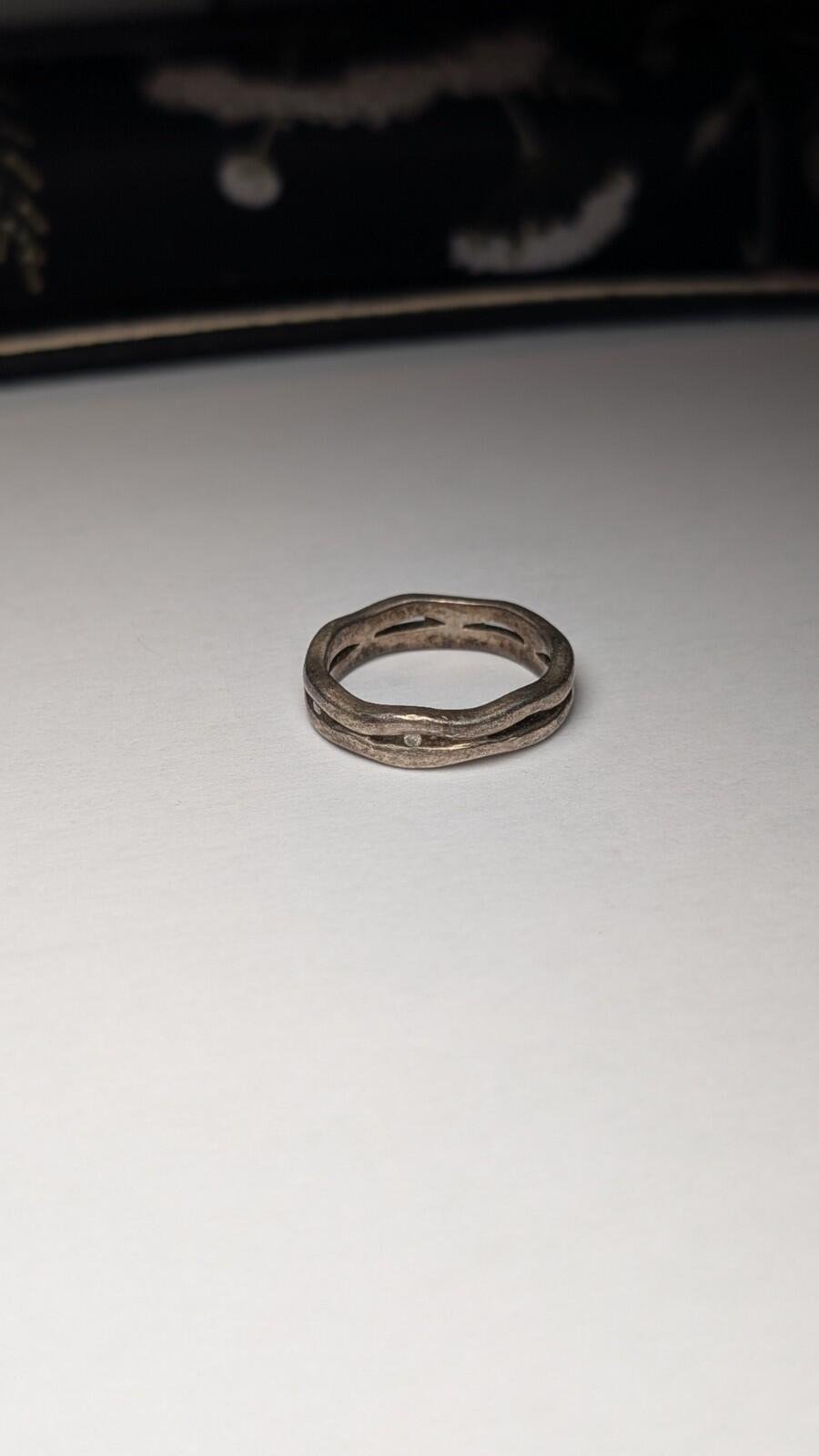 Vintage Sterling Silver Wavey Wave 2 Clear Gemstone Ring | Size N | 925 Silver - Image 2