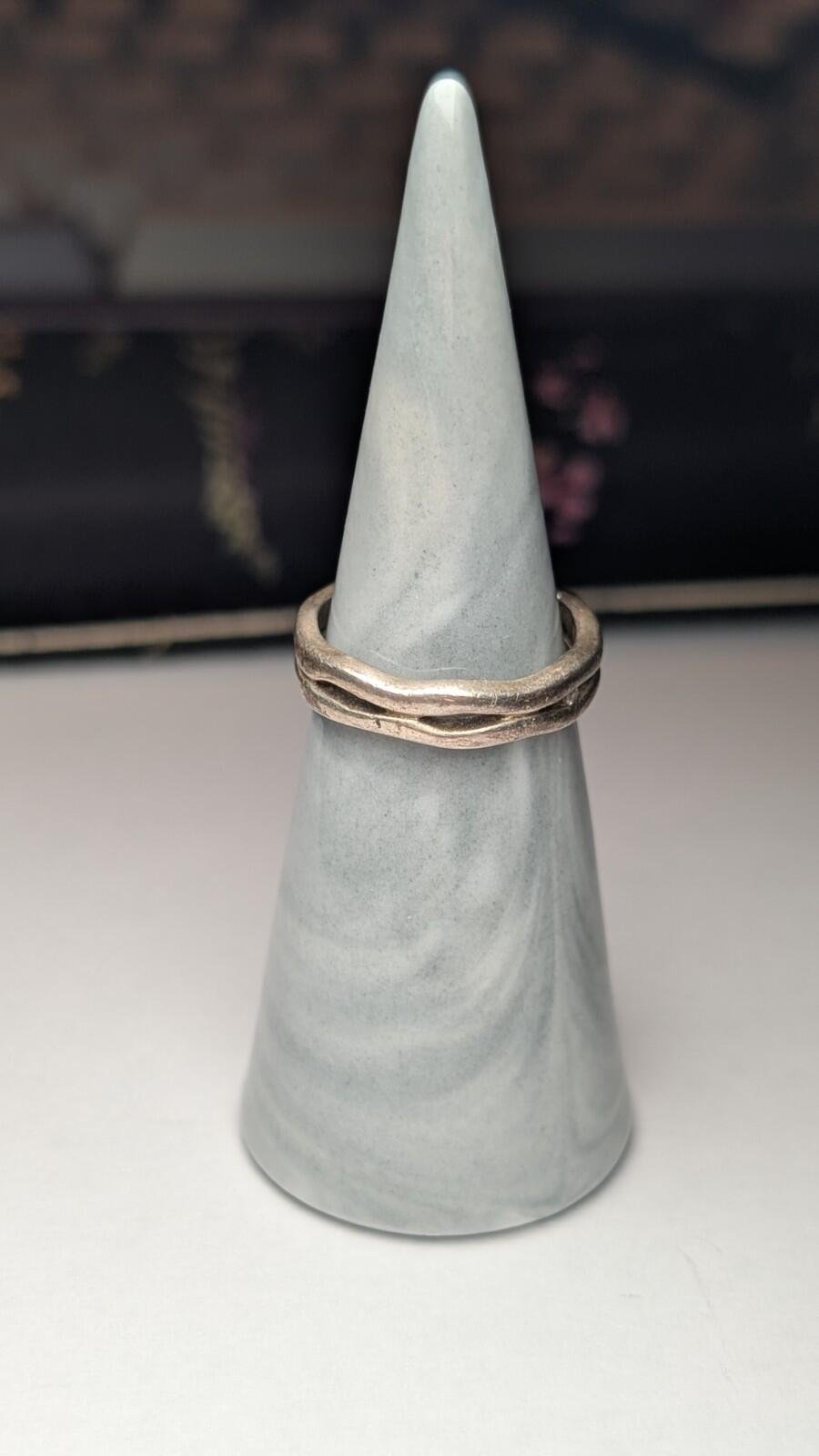 Vintage Sterling Silver Wavey Wave 2 Clear Gemstone Ring | Size N | 925 Silver - Image 6