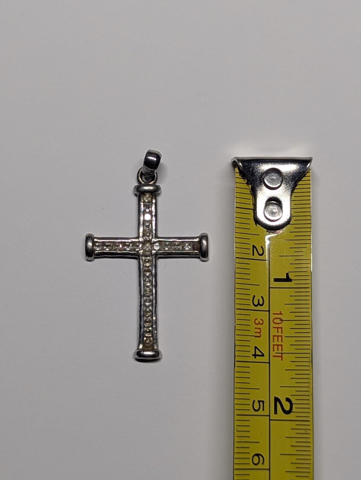 Vintage Sterling Silver Christian Cross With Clear Stones | 925 Silver | 3.18g - Image 5