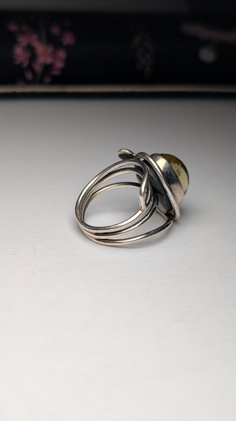 Vintage Sterling Silver Yellow Citrine Cabochon Ring | Size O | 925 Silver - Image 5