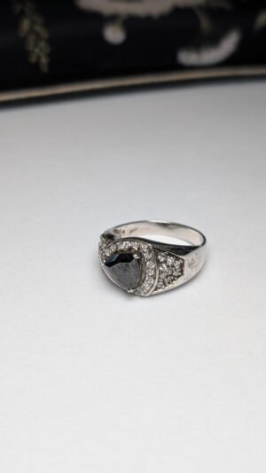 Vintage Sterling Silver Black Spinel Ring | Size U | 925 Silver