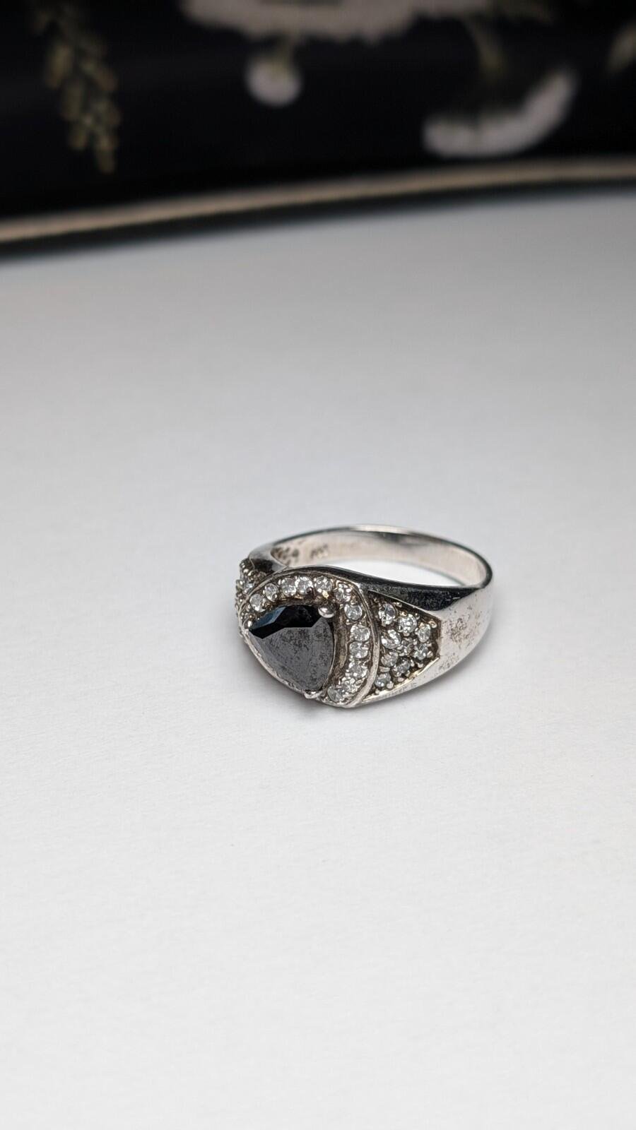 Vintage Sterling Silver Black Spinel Ring | Size U | 925 Silver