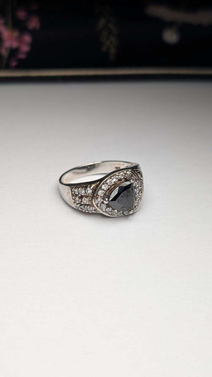 Vintage Sterling Silver Black Spinel Ring | Size U | 925 Silver - Image 2