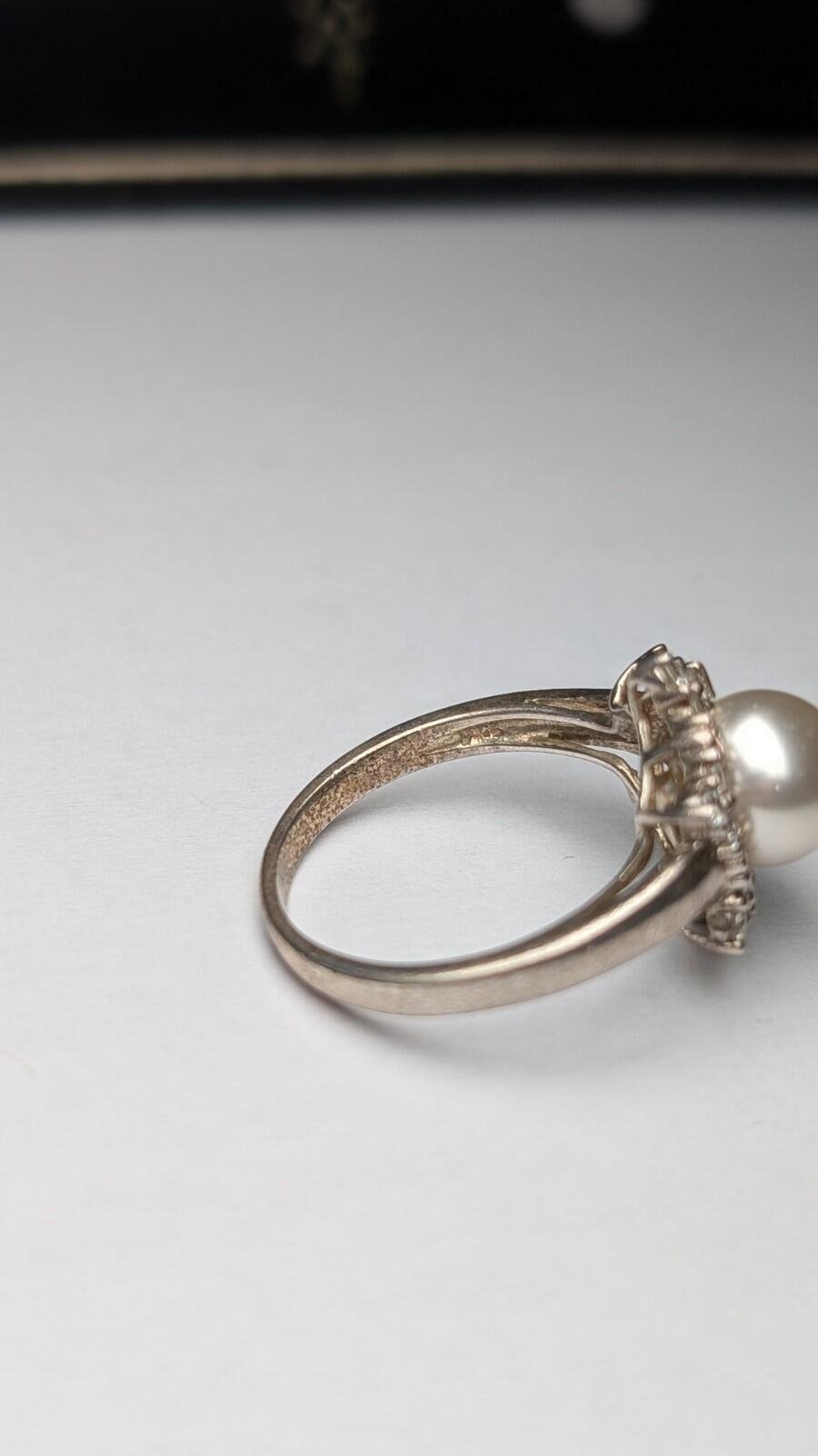 Vintage Sterling Silver DQCZ & Faux Pearl Ring | Size T | 925 Silver - Image 3
