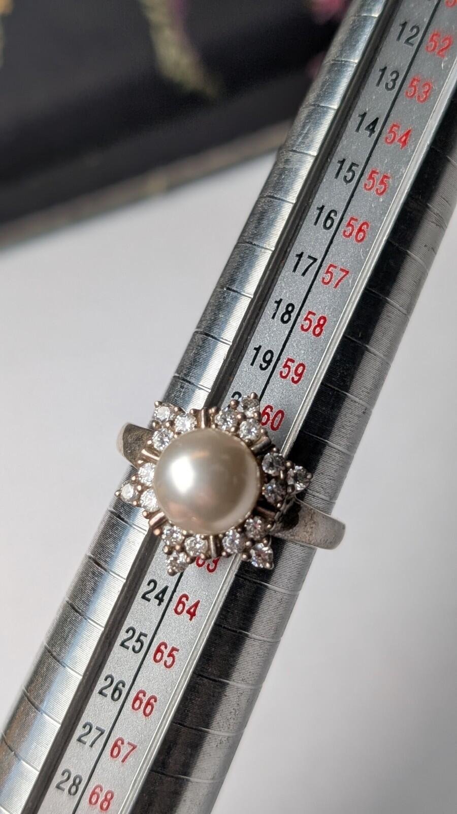 Vintage Sterling Silver DQCZ & Faux Pearl Ring | Size T | 925 Silver - Image 8