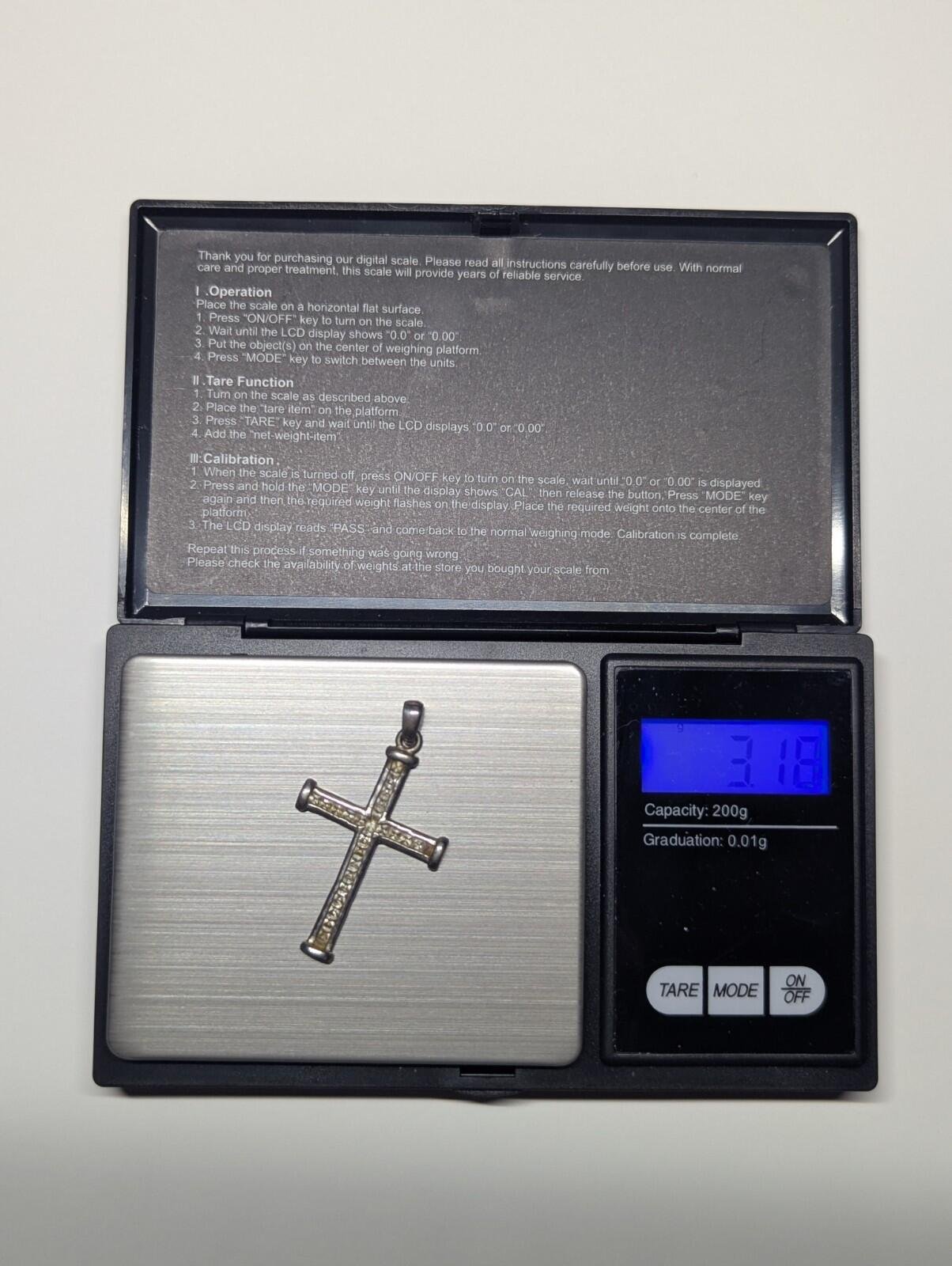 Vintage Sterling Silver Christian Cross With Clear Stones | 925 Silver | 3.18g - Image 10