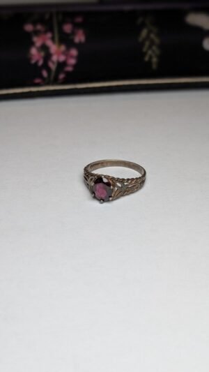 Vintage Sterling Silver 1980 Garnet Ring | Size P | 925 Silver