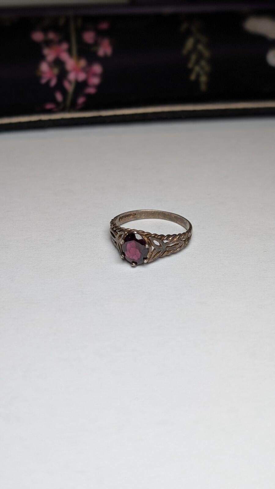 Vintage Sterling Silver 1980 Garnet Ring | Size P | 925 Silver