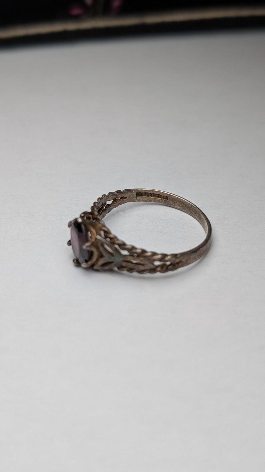 Vintage Sterling Silver 1980 Garnet Ring | Size P | 925 Silver - Image 2