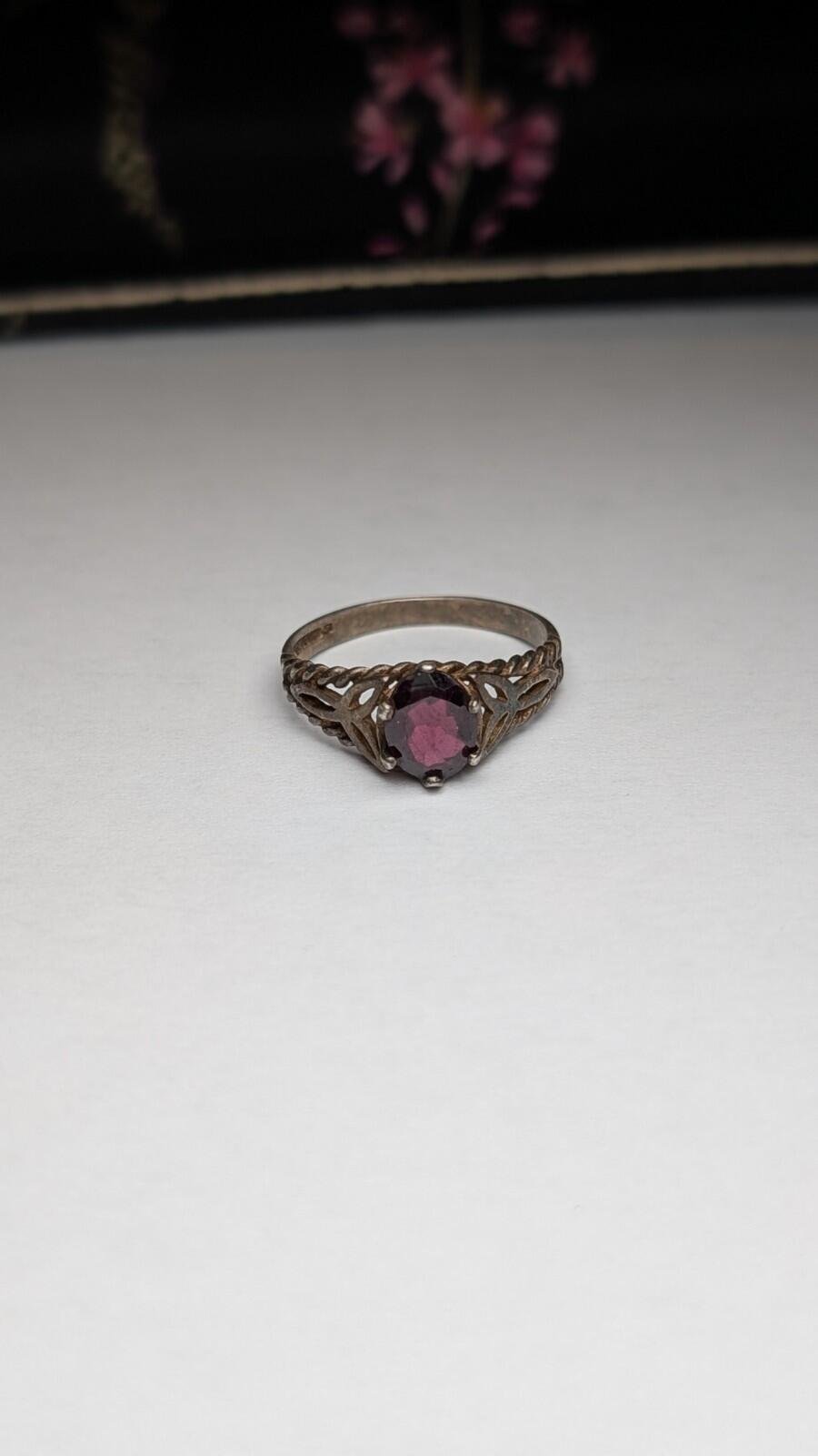 Vintage Sterling Silver 1980 Garnet Ring | Size P | 925 Silver - Image 3