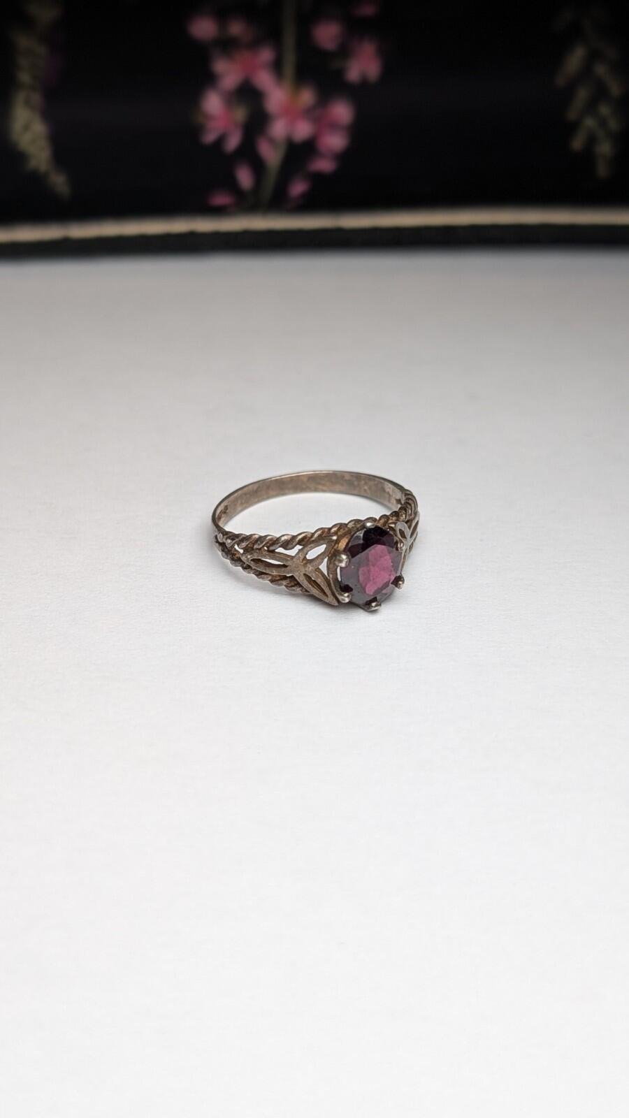Vintage Sterling Silver 1980 Garnet Ring | Size P | 925 Silver - Image 4
