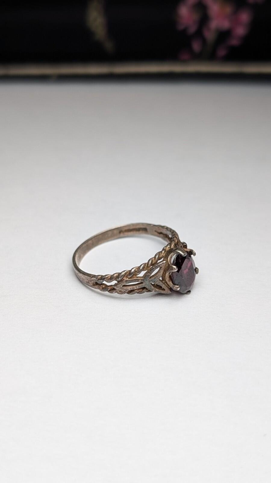 Vintage Sterling Silver 1980 Garnet Ring | Size P | 925 Silver - Image 5