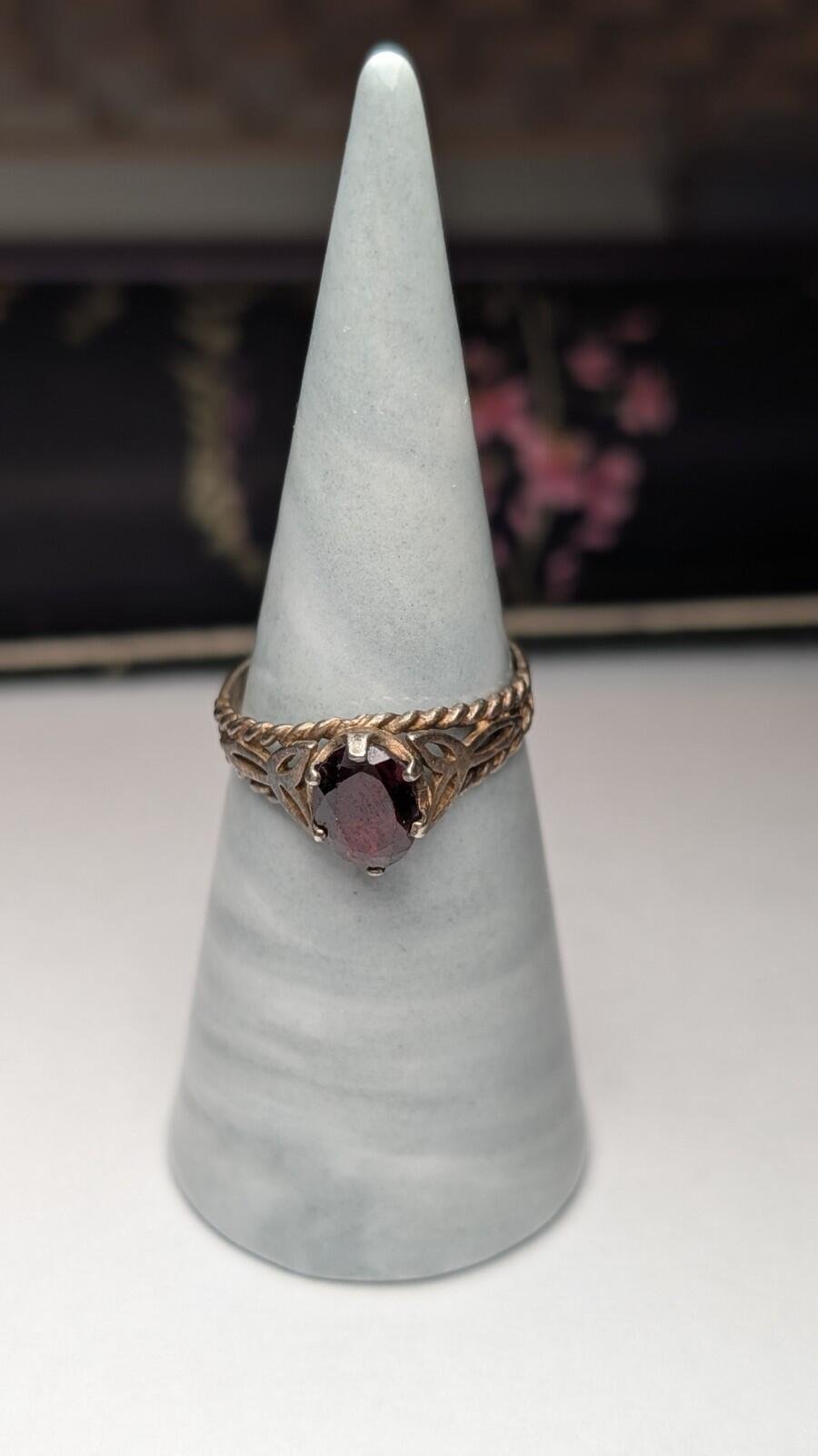 Vintage Sterling Silver 1980 Garnet Ring | Size P | 925 Silver - Image 9