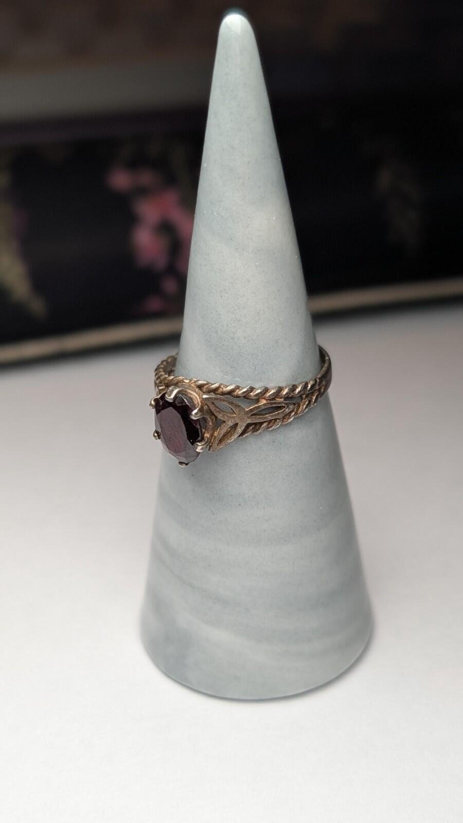 Vintage Sterling Silver 1980 Garnet Ring | Size P | 925 Silver - Image 10
