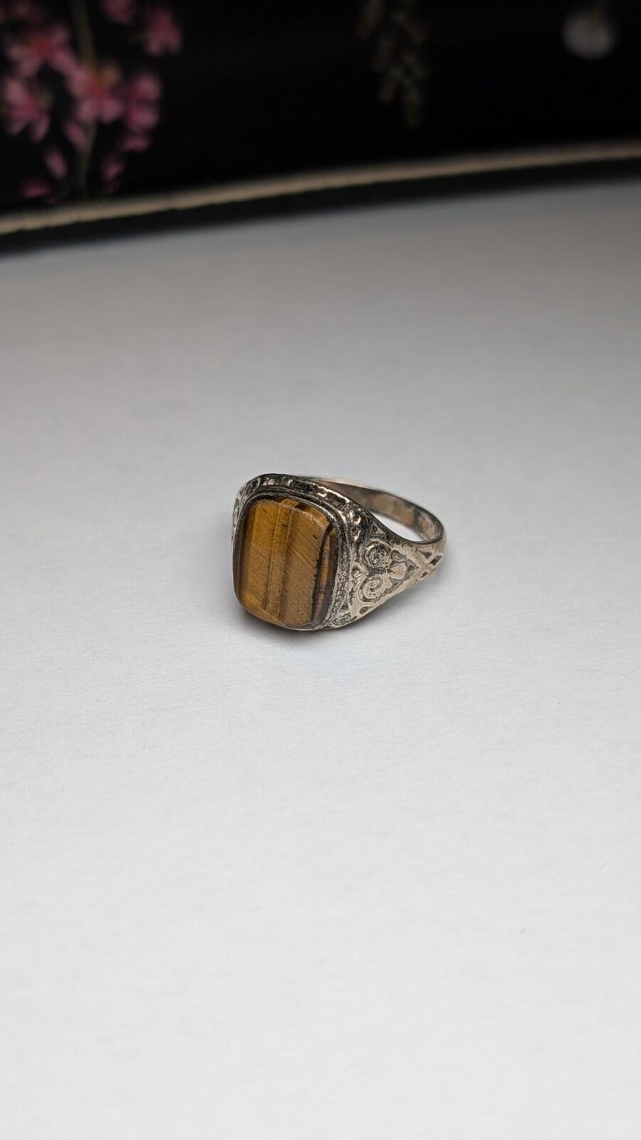 Vintage Sterling Silver Tiger's Eye Signet Ring | Size O 1/2 - P | 925 Silver
