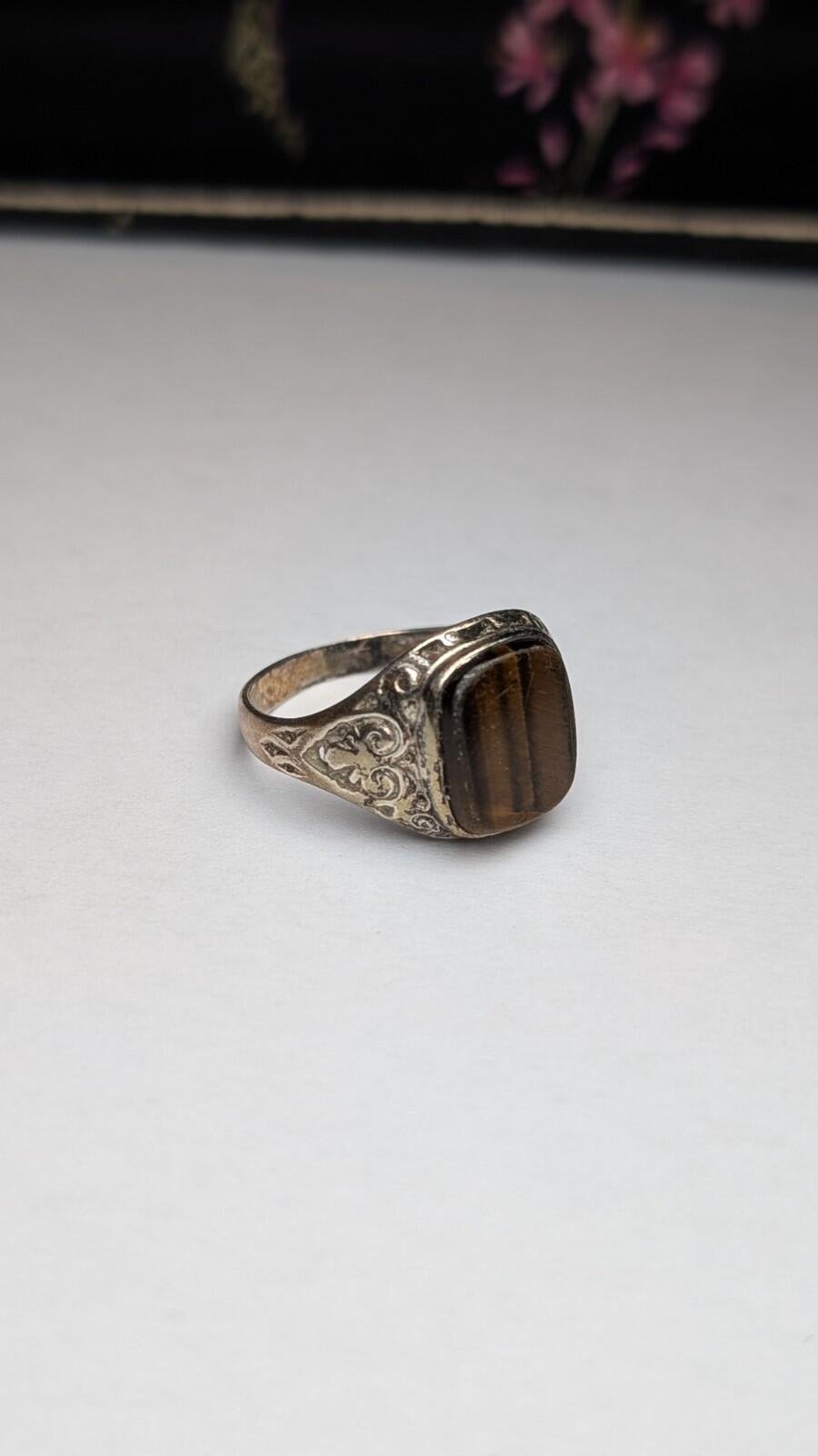 Vintage Sterling Silver Tiger's Eye Signet Ring | Size O 1/2 - P | 925 Silver - Image 2