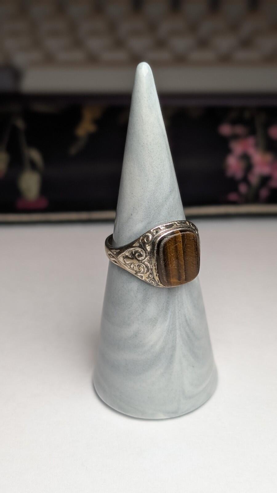 Vintage Sterling Silver Tiger's Eye Signet Ring | Size O 1/2 - P | 925 Silver - Image 4