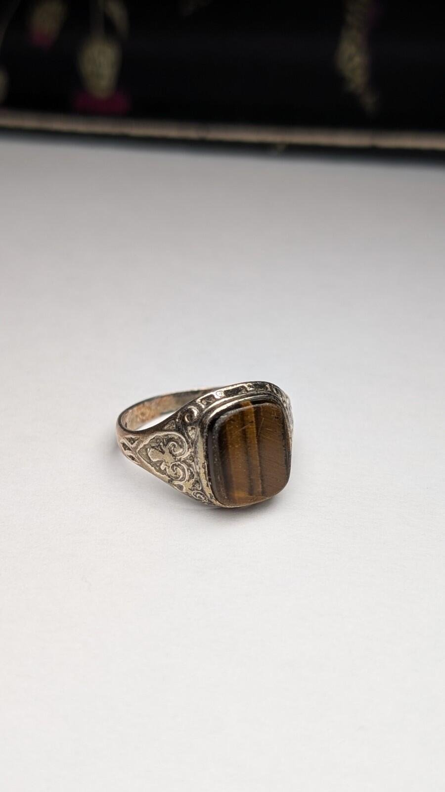 Vintage Sterling Silver Tiger's Eye Signet Ring | Size O 1/2 - P | 925 Silver - Image 5