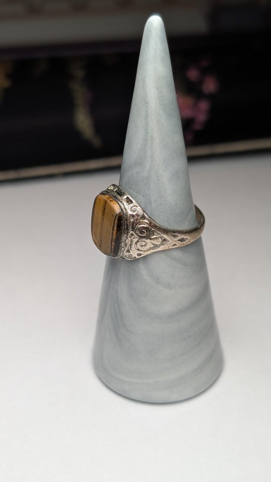Vintage Sterling Silver Tiger's Eye Signet Ring | Size O 1/2 - P | 925 Silver - Image 7