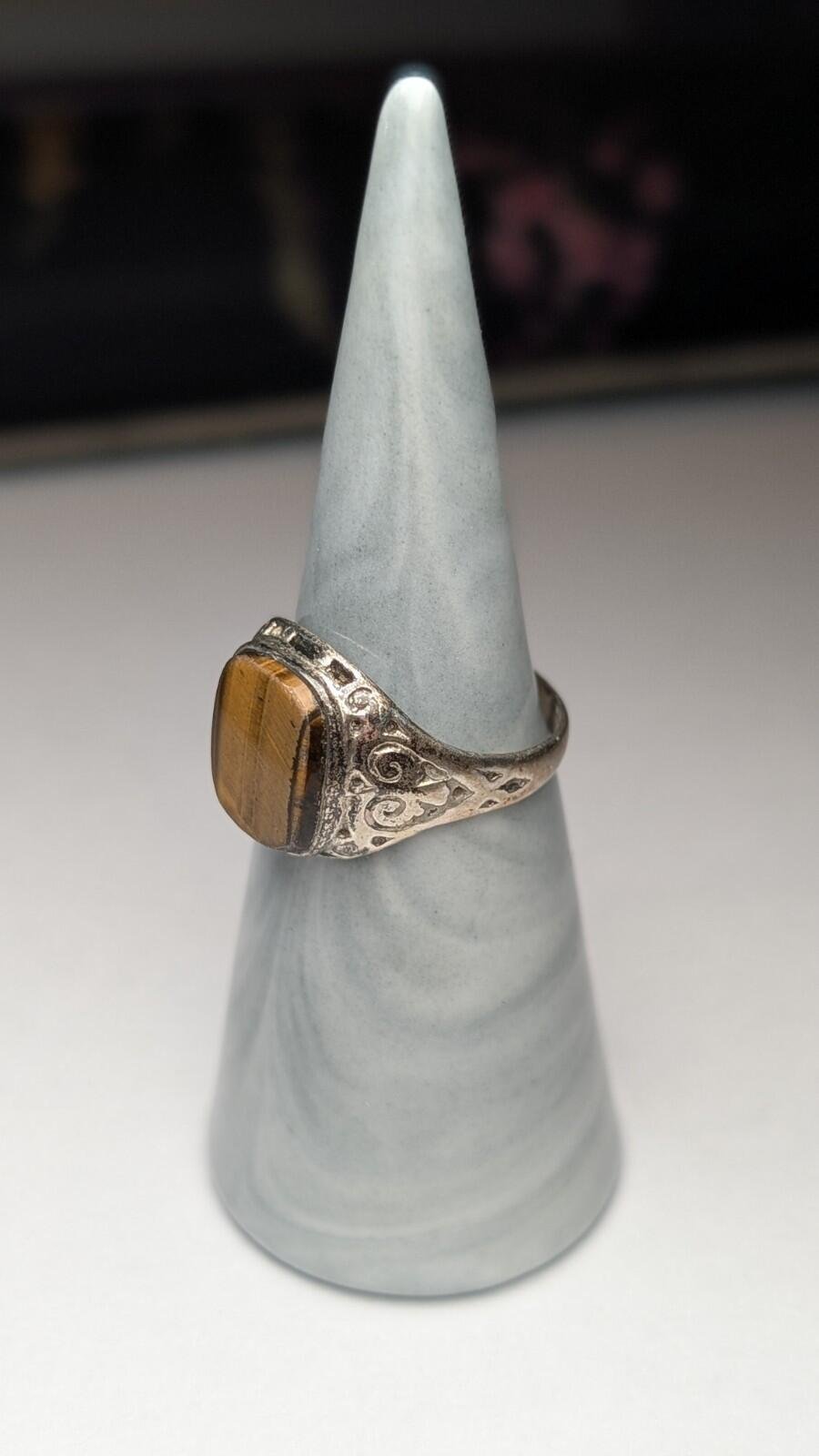 Vintage Sterling Silver Tiger's Eye Signet Ring | Size O 1/2 - P | 925 Silver - Image 8