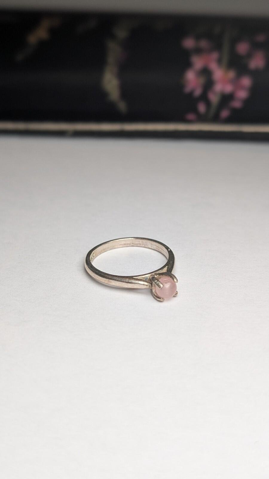 Vintage Sterling Silver Rose Quartz Ring | Size M 1/2 | 925 Silver