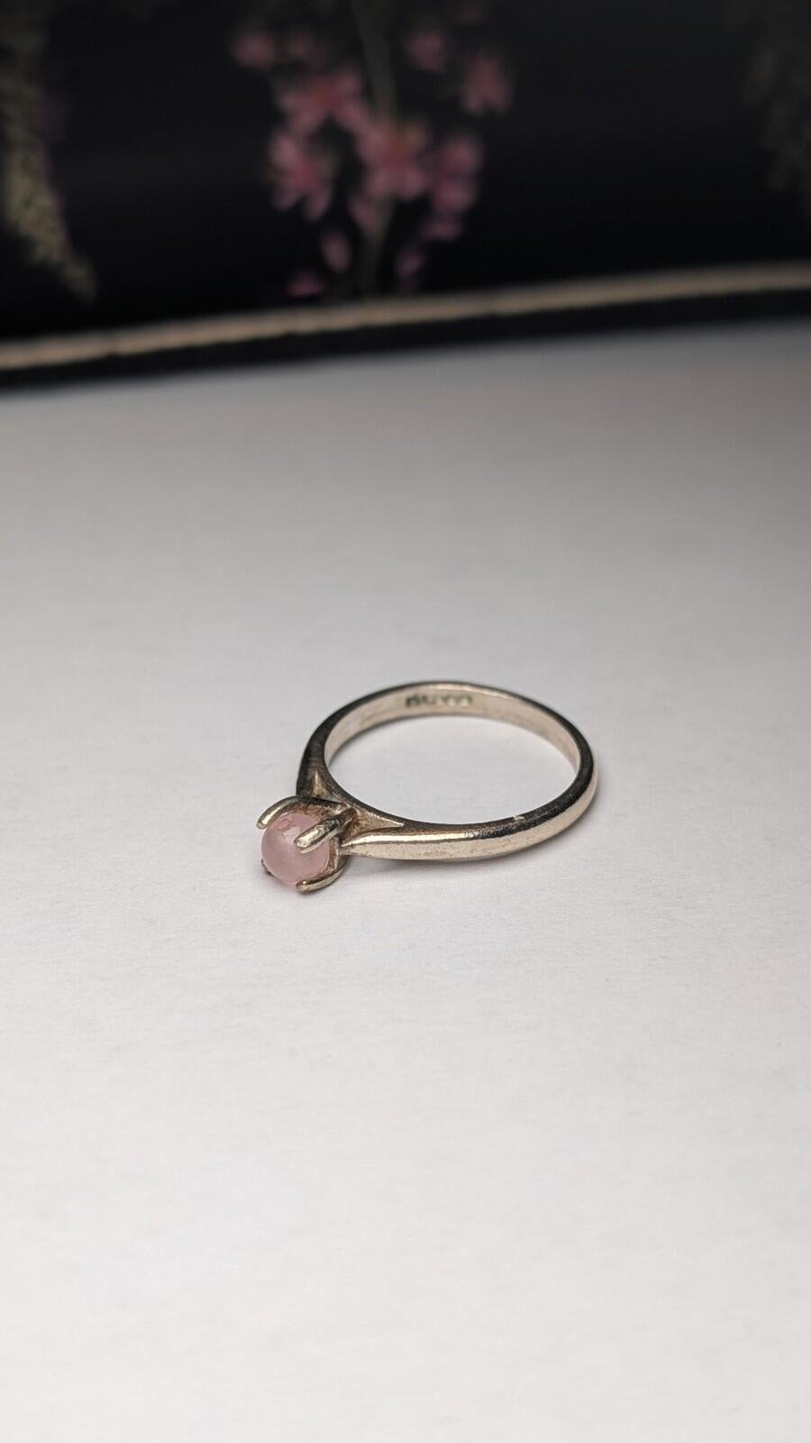 Vintage Sterling Silver Rose Quartz Ring | Size M 1/2 | 925 Silver - Image 4
