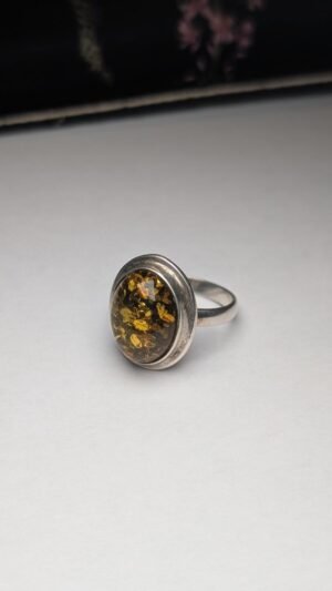 Vintage Sterling Silver Amber Ring | Size Q 1/2 | 925 Silver